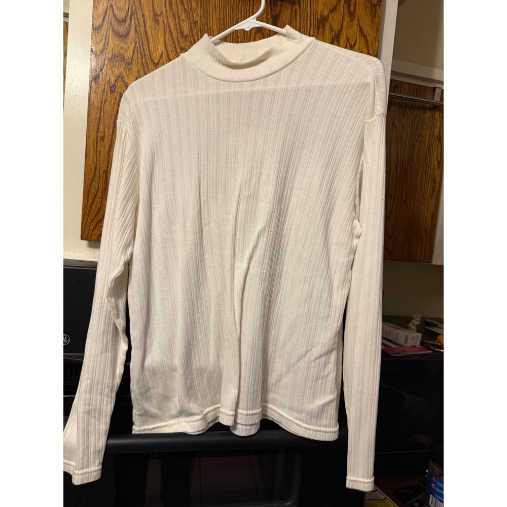 Bobbie Brooks Womens White Ribbed Mock Neck Long Sleeve Top Size Large